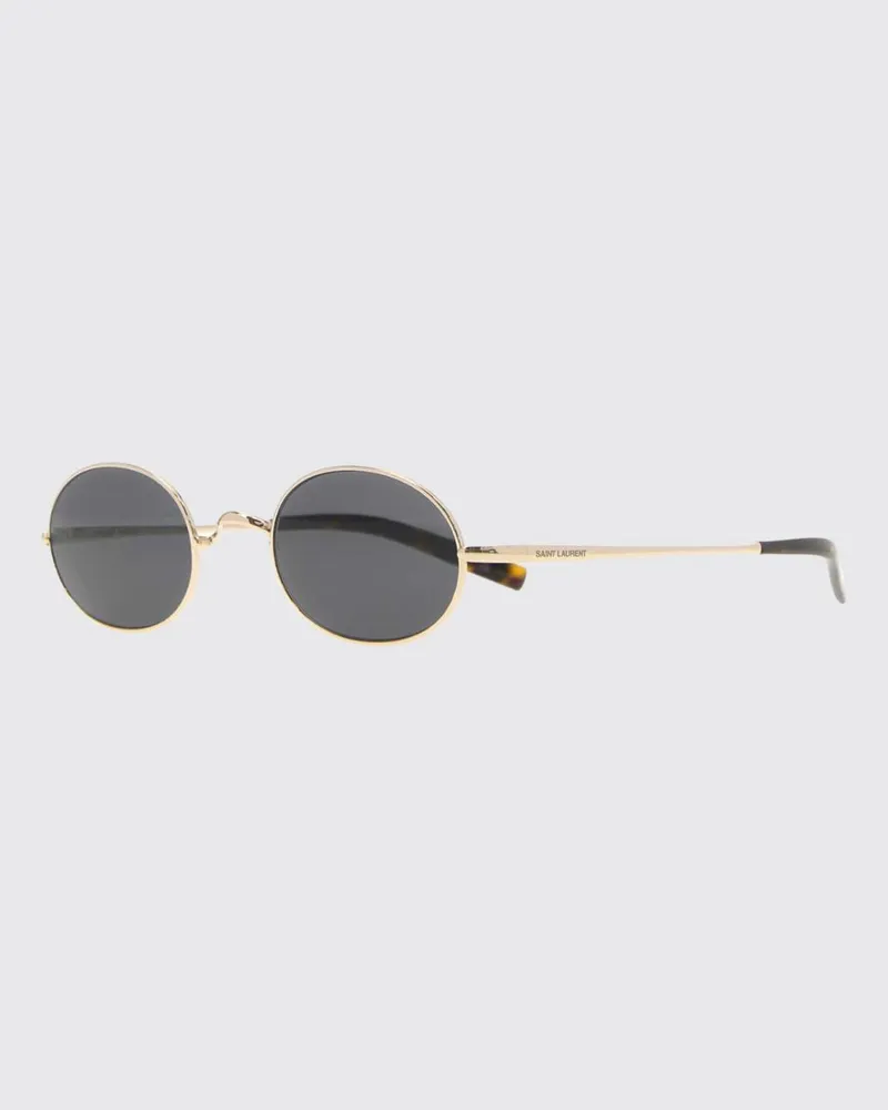 Saint Laurent Ovale Sonnenbrille aus Metall mit dunklen Gläsern und graviertem Logo Gold