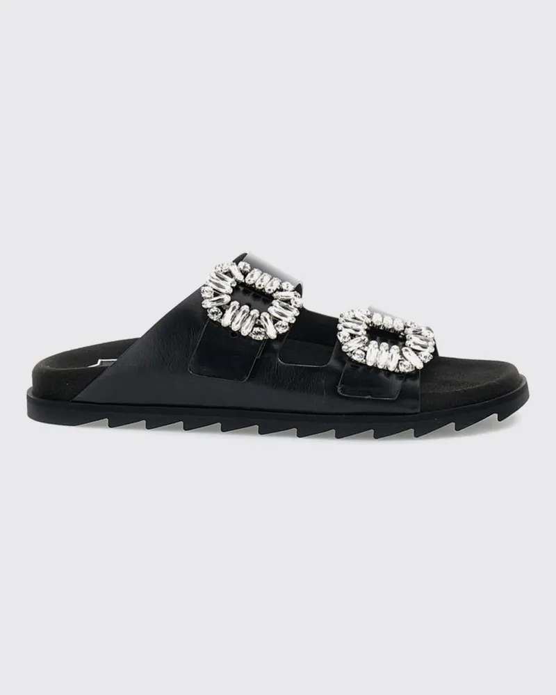Roger Vivier Slidy Viv' Flache Ledersandalen von mit Schmuckschnalle Schwarz