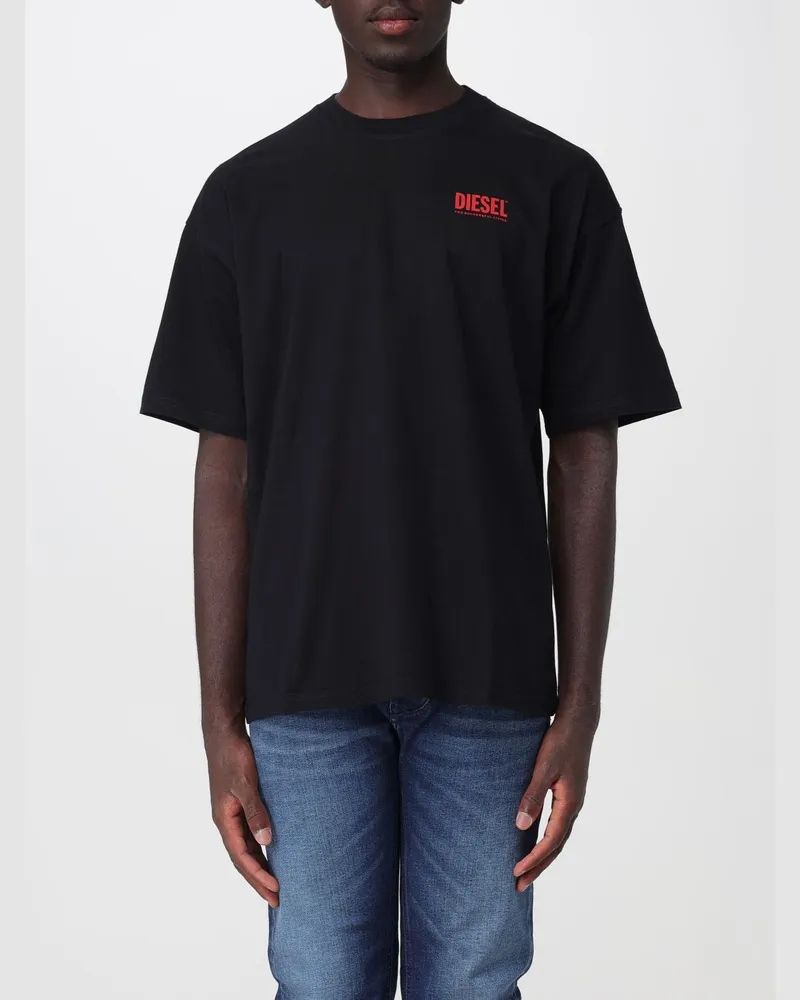 Diesel Baumwoll-T-Shirt mit überschnittenen Schultern und Kontrastlogo Schwarz