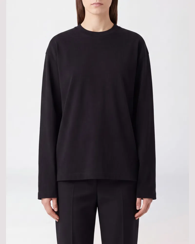 Jil Sander Langärmeliges Baumwoll-T-Shirt mit überschnittenen Schultern Schwarz