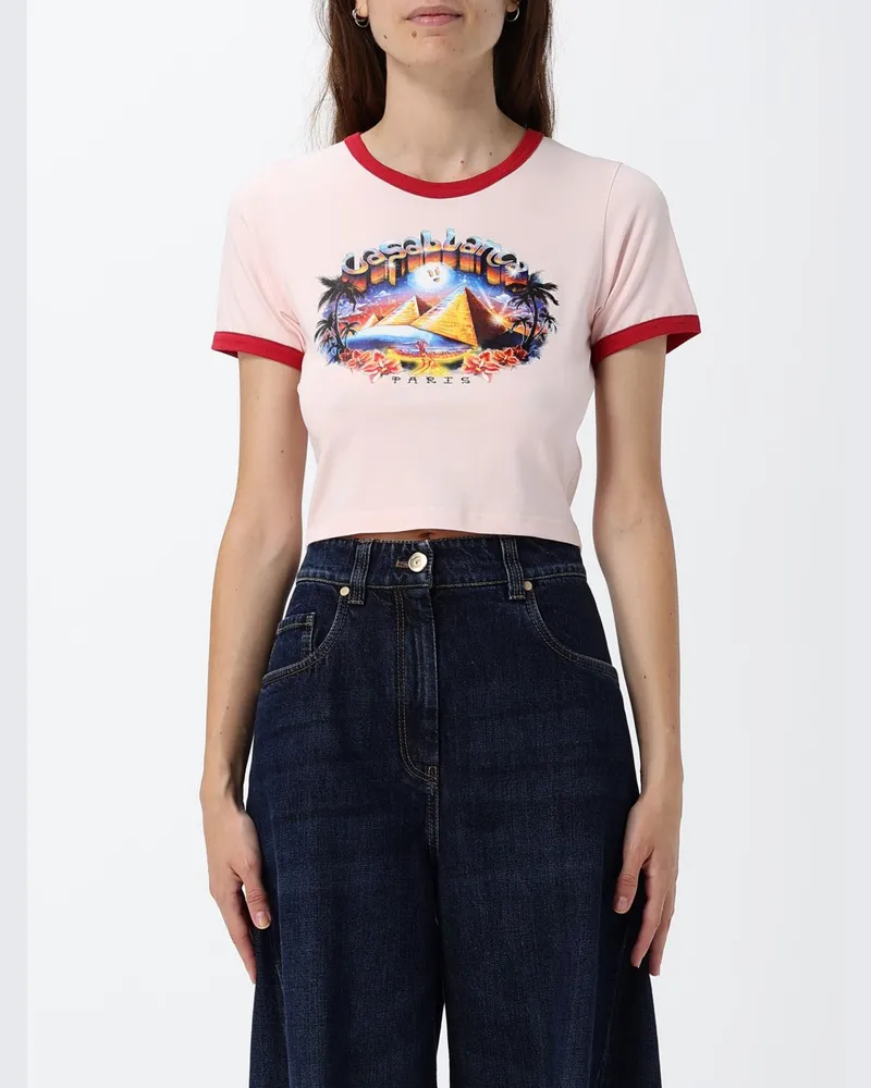 Casablanca Paris Cropped T-Shirt aus Bio-Baumwolle mit Grafikprint Pink