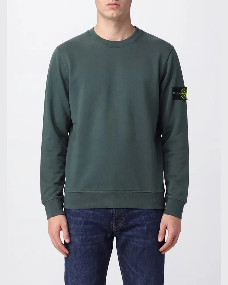 Stone Island Rundhals-Sweatshirt aus Baumwolle mit Compass-Logo-Patch Waldgrün