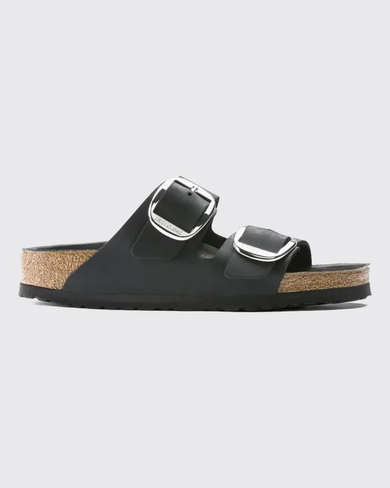 Birkenstock Flache Sandalen Arizona Big Buckle aus geöltem Leder mit Doppelschnalle Schwarz