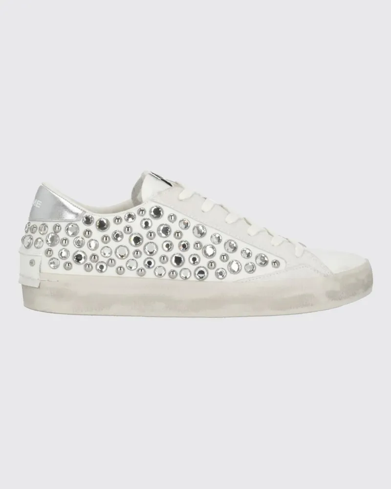 Crime Distressed-Sneakers aus Leder mit Nieten und Strasssteinen Weiß