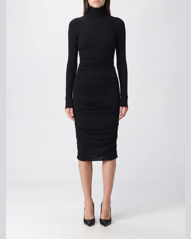 Elisabetta Franchi Midi-Etuikleid aus Wollstrick mit Rollkragen Schwarz