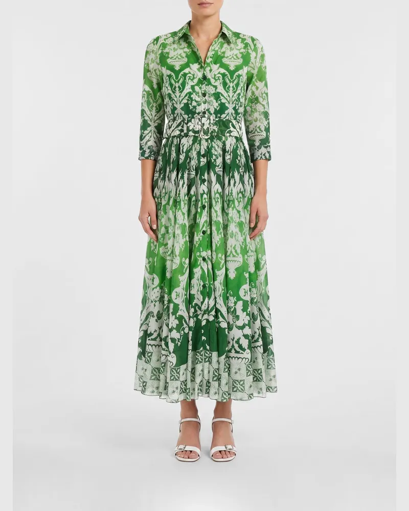 Samantha Sung Midi-Hemdblusenkleid Aster aus Baumwolle mit Ethno-Print Grün
