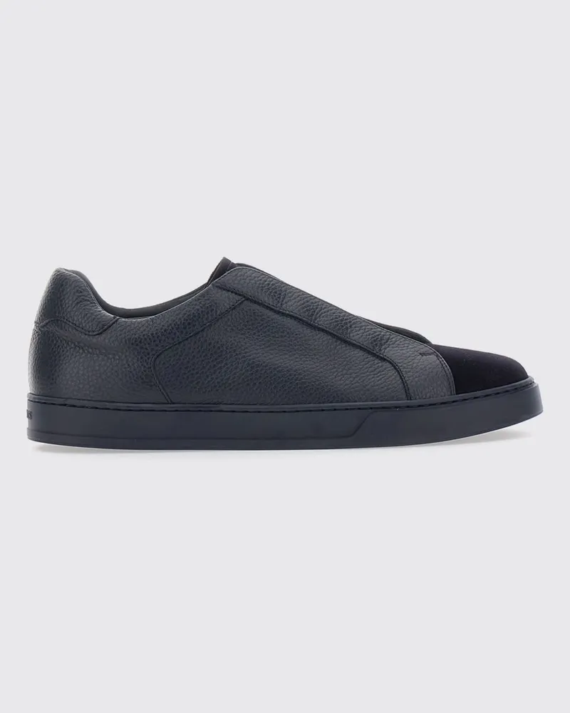 Doucal´s Slip-on-Sneaker von aus Wolle und genarbtem Kalbsleder mit elastischen Schnürsenkeln Blau