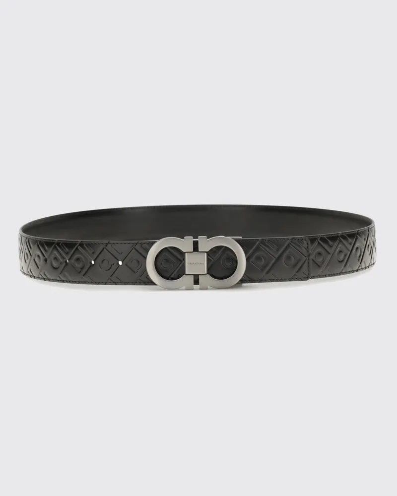 Ferragamo Ledergürtel mit Gancini-Monogrammmuster und Metallschnalle Schwarz