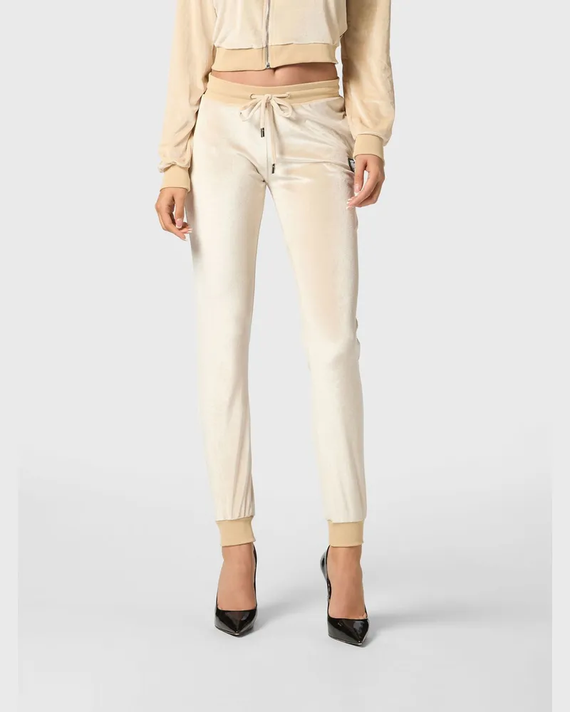 Philipp Plein Slim-Fit Jogginghose aus Chenille-Samt mit Kordelzugbund Beige