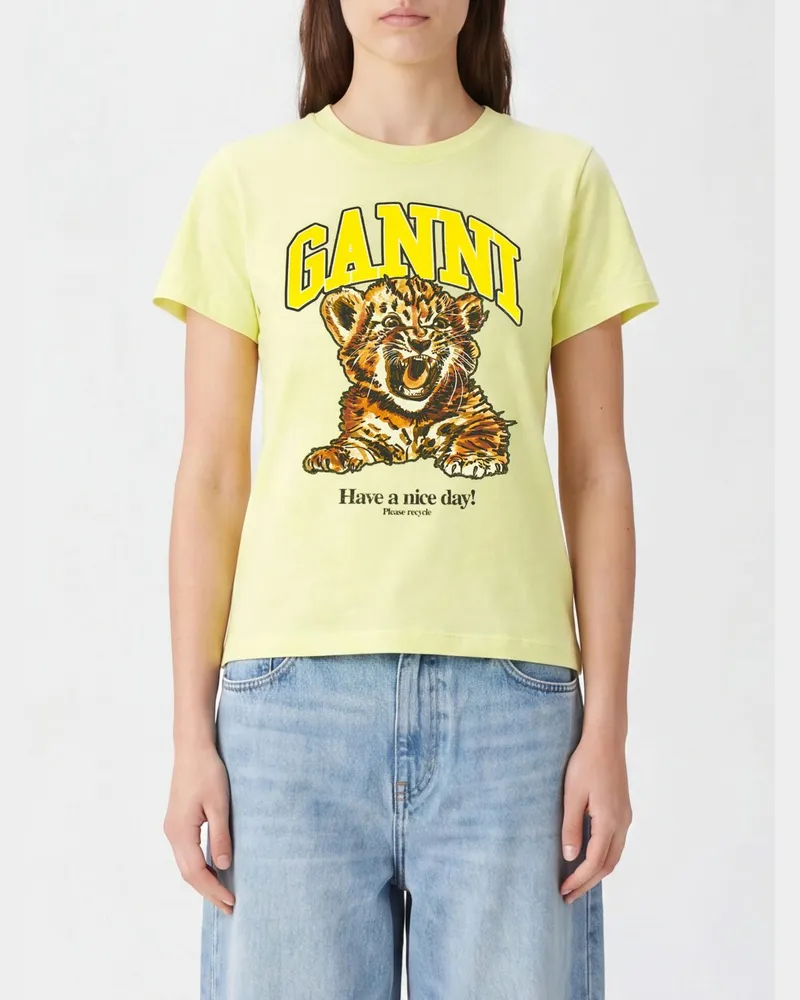 Ganni Slim-Fit T-Shirt aus Baumwolle mit grafischem Logo-Print Grün