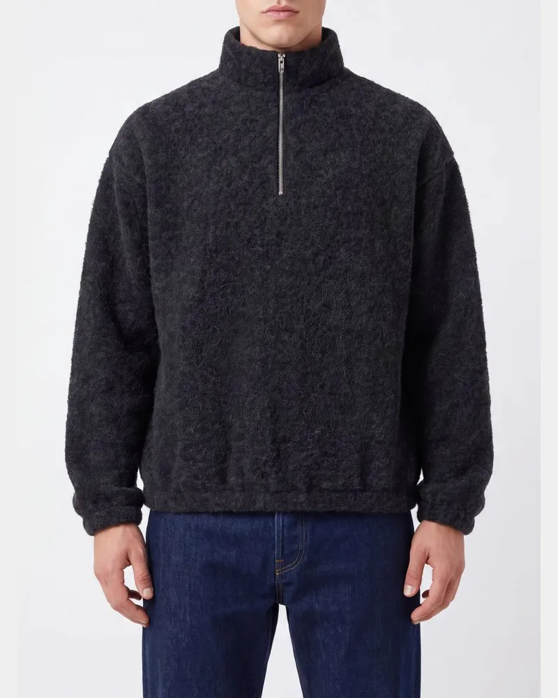 Jil Sander Wollmischpullover mit hohem Kragen und halbem Reißverschluss Grau