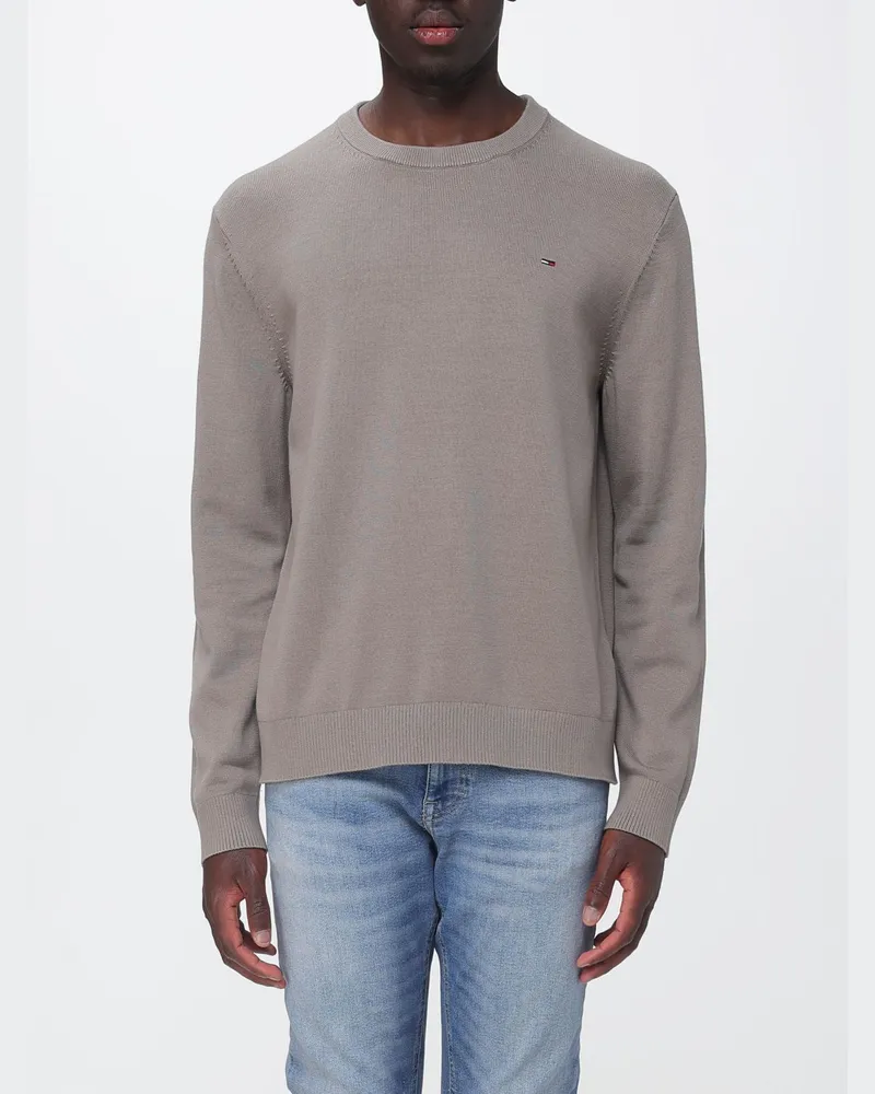Tommy Hilfiger Rundhalspullover von aus Baumwolle mit gesticktem Logo und Rippbündchen Taubengrau