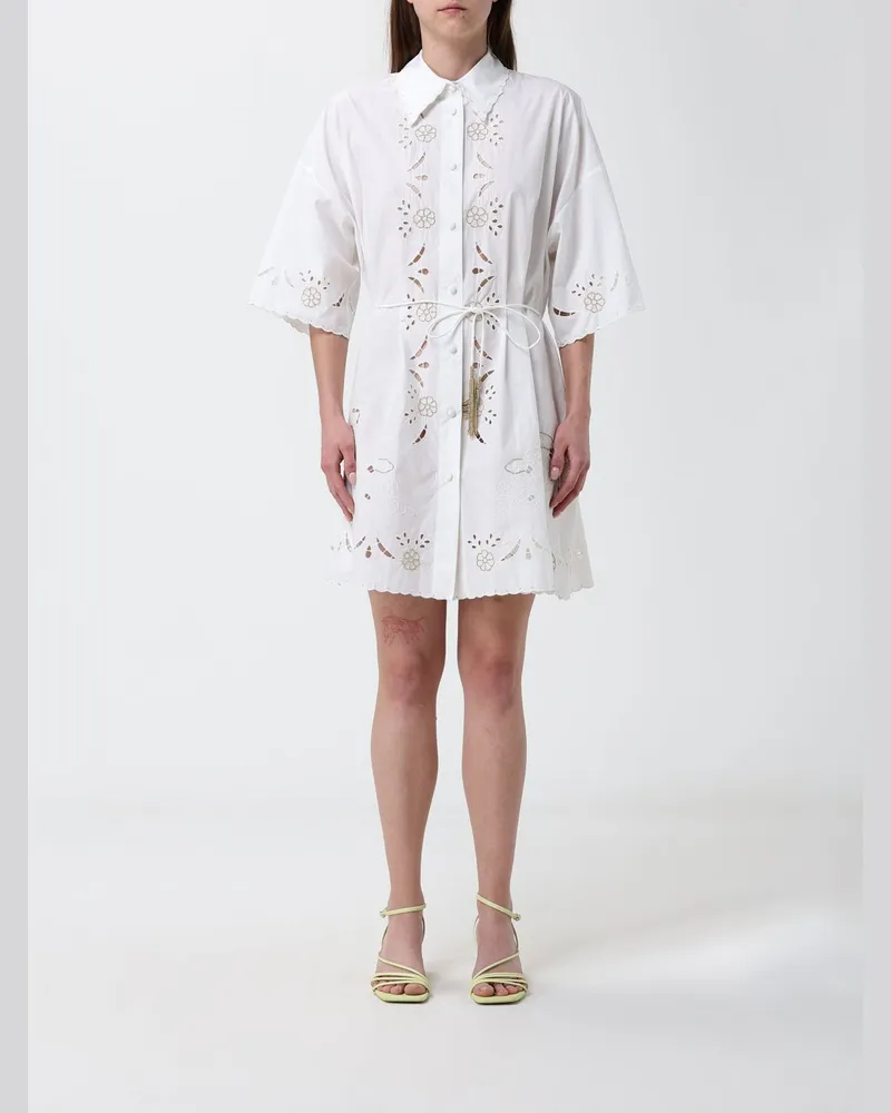 forte_forte Baumwoll-Hemdblusenkleid mit Einsätzen Weiß