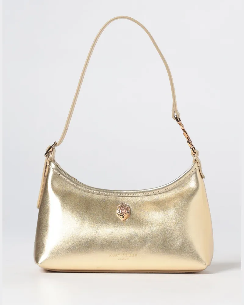 Kurt Geiger Mini-Schultertasche aus goldlaminiertem Leder mit Strass-Logo Gold