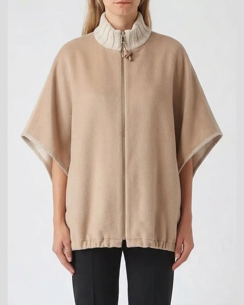 Fabiana Filippi Turtleneck-Cape von aus Woll-, Alpaka- und Mohairmischung Beige