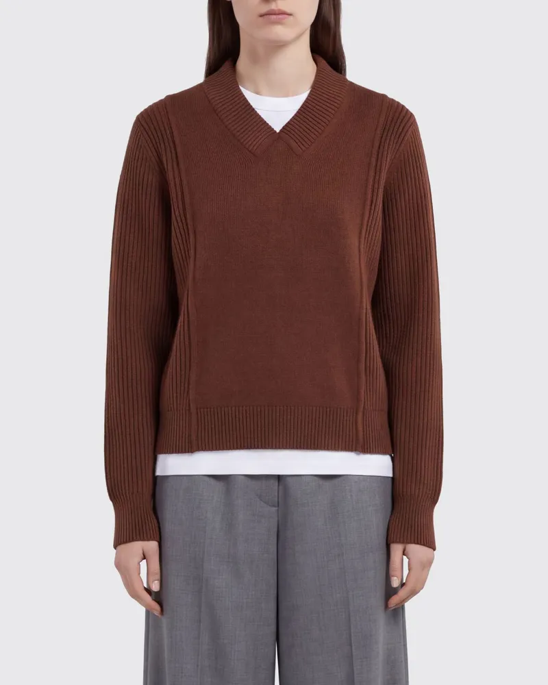Marni Pullover mit V-Ausschnitt in Relaxed Fit aus Schurwolle und Kaschmir Braun