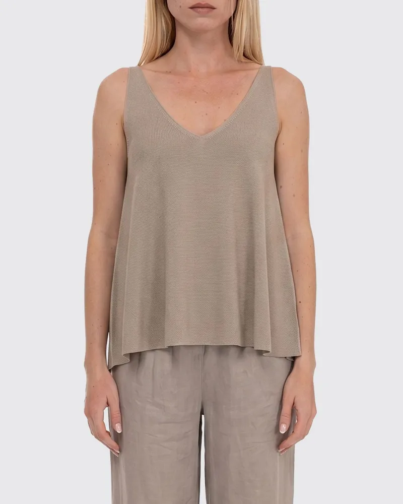 Emporio Armani Ärmelloses V-Ausschnitt-Top aus Baumwollmischung Sand