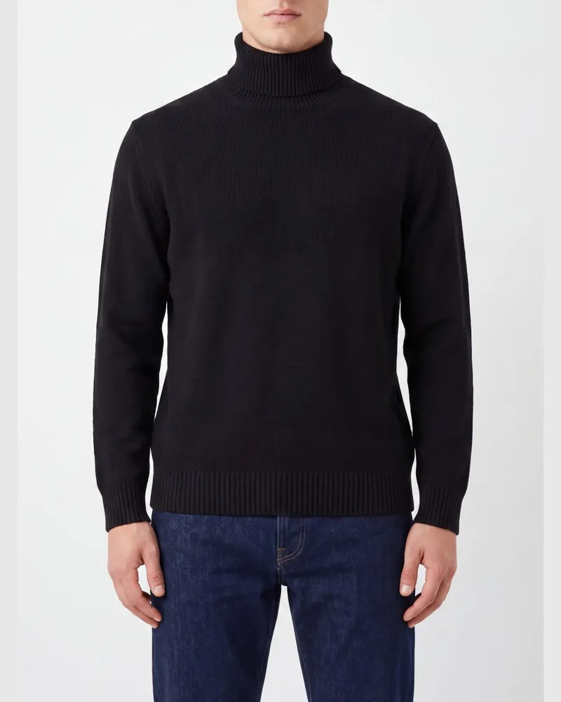 Ballantyne Rollkragenpullover aus reiner Merinowolle mit Rippbündchen Schwarz
