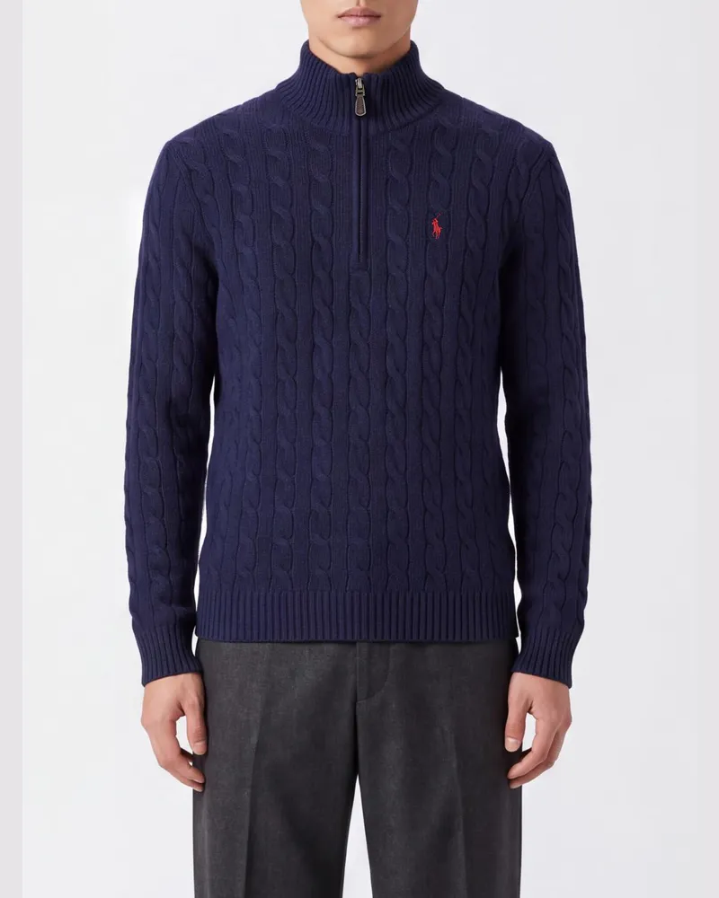 Ralph Lauren Half-Zip-Rollkragenpullover aus Schurwolle mit Pony-Logo Blau