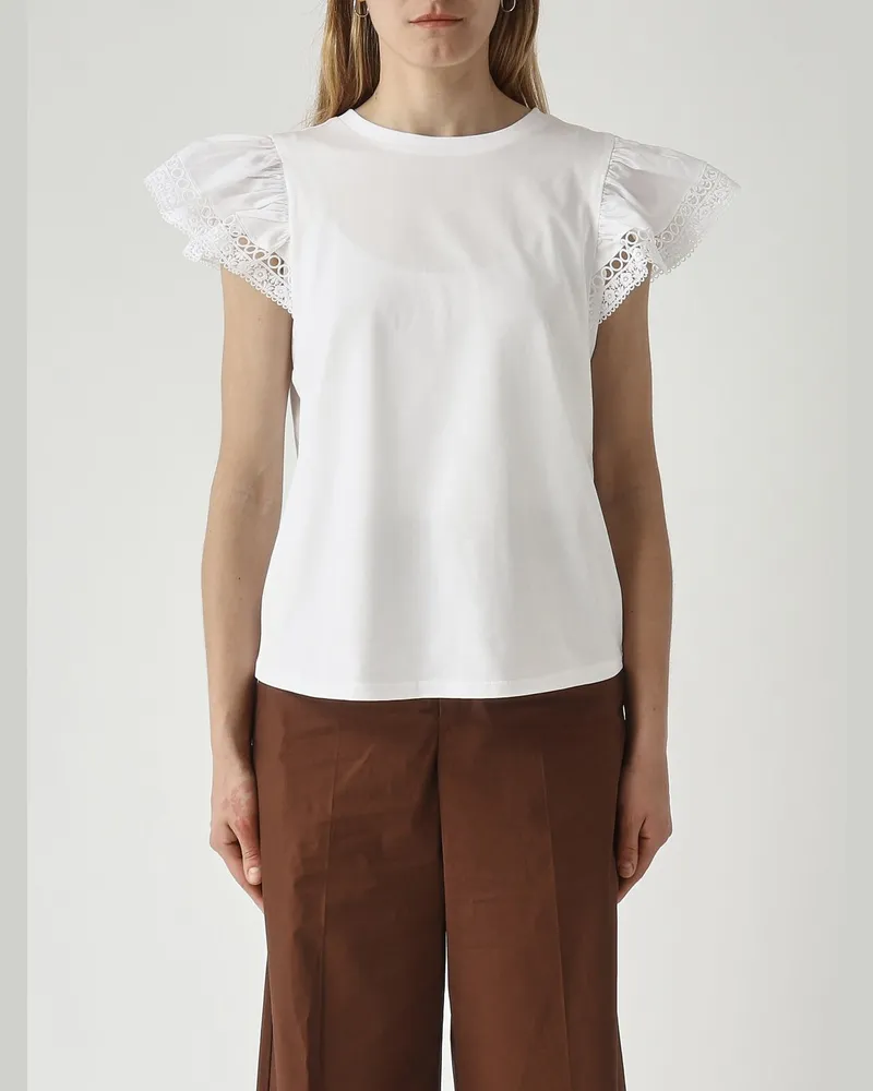 Twin-Set Baumwoll-T-Shirts mit Stickereien Weiß