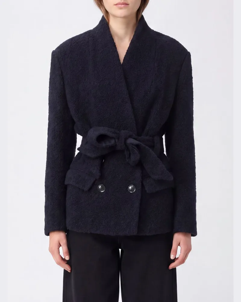 Isabel Marant Kurzer zweireihiger Mantel aus Wolle und Alpaka mit Gürtel Schwarz