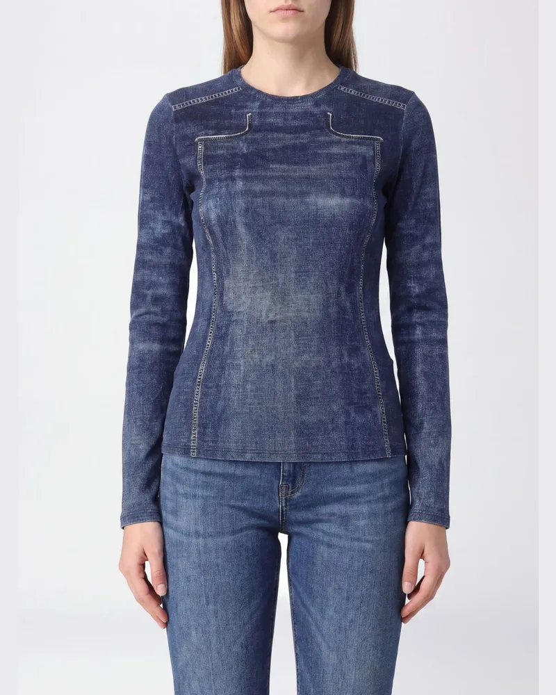 Liu Jo Slim-Fit-Langarmtop aus Stretch-Viskose mit abstraktem Druck Blau