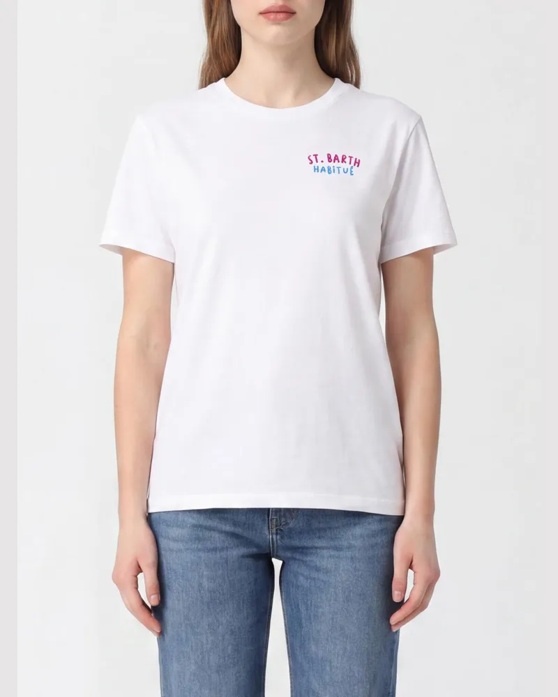 MC2 Saint Barth Baumwoll-T-Shirt mit Rundhalsausschnitt, Grafikdruck und Logo Ivory