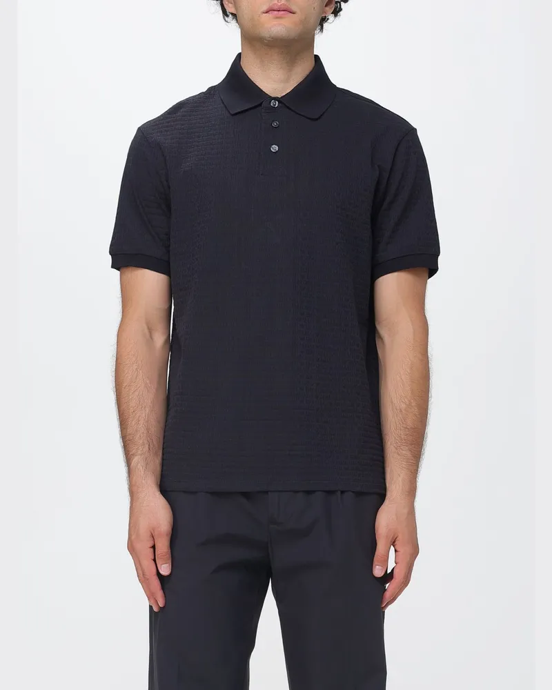 Emporio Armani Polo aus strukturierter Baumwolle Blau