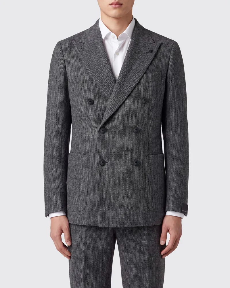Tagliatore Zweireihiger Blazer aus Wolle und Kaschmir mit steigendem Revers Grau