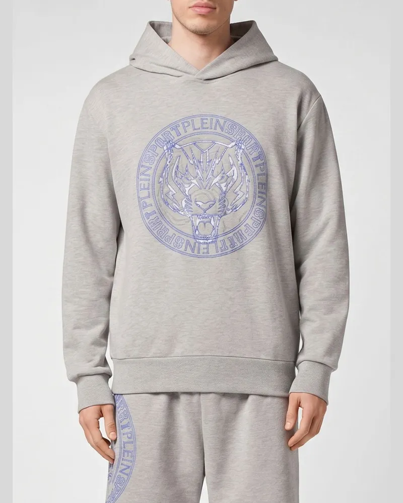 Philipp Plein Tiger Baumwoll-Hoodie mit kontrastierendem Logo Blau