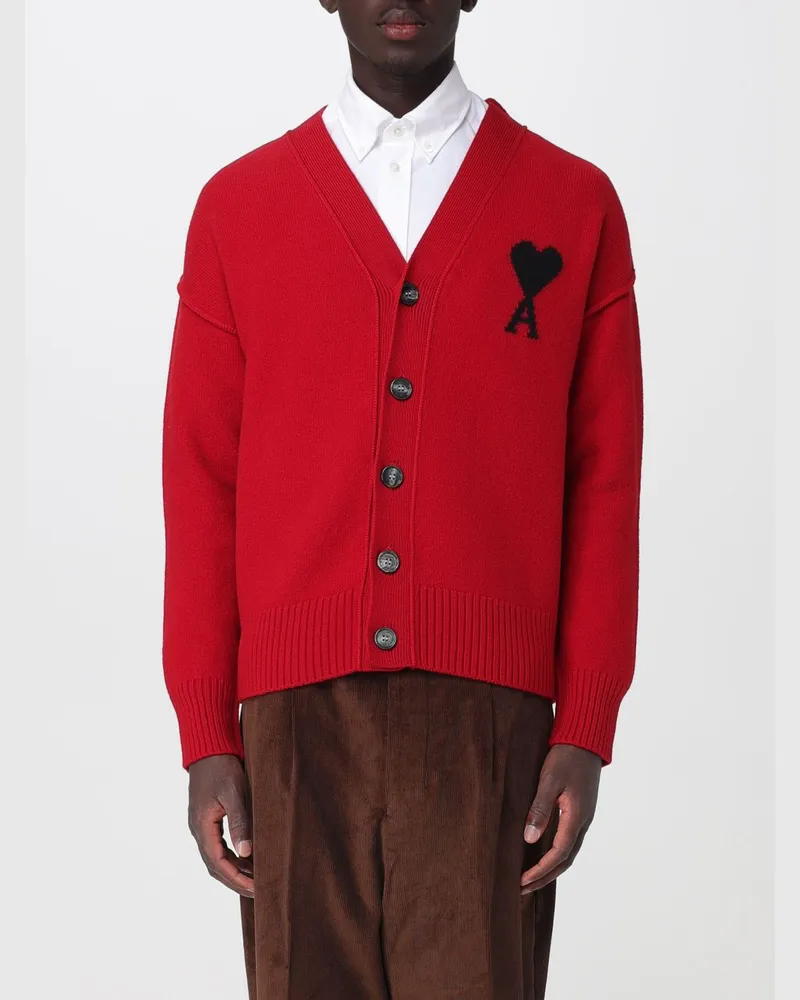 AMI Paris Woll-Cardigan von mit V-Ausschnitt und Logo Ruby