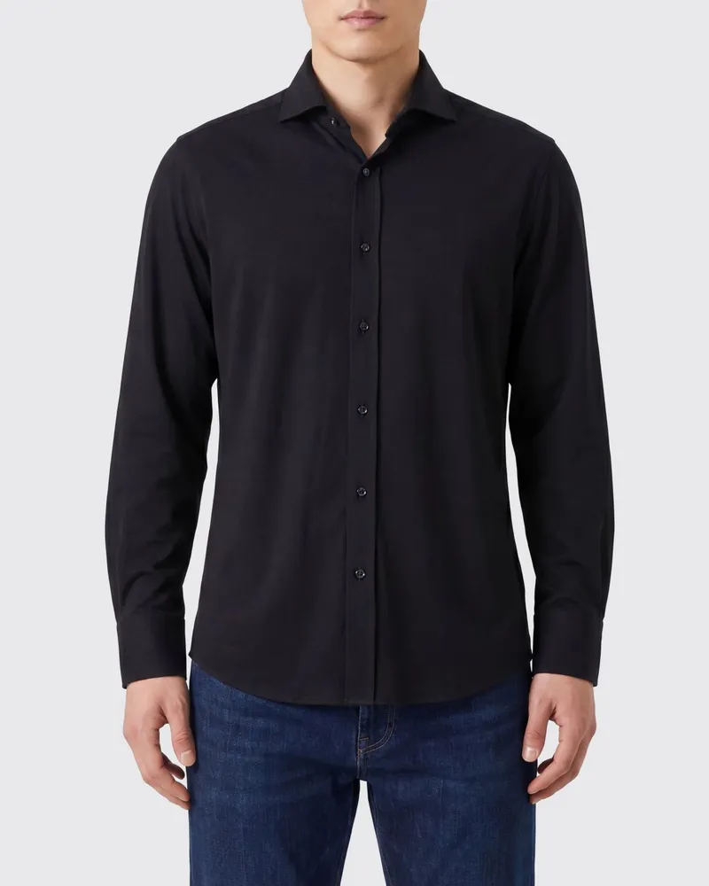 Brunello Cucinelli Slim-Fit-Baumwollhemd mit französischem Kragen von Schwarz