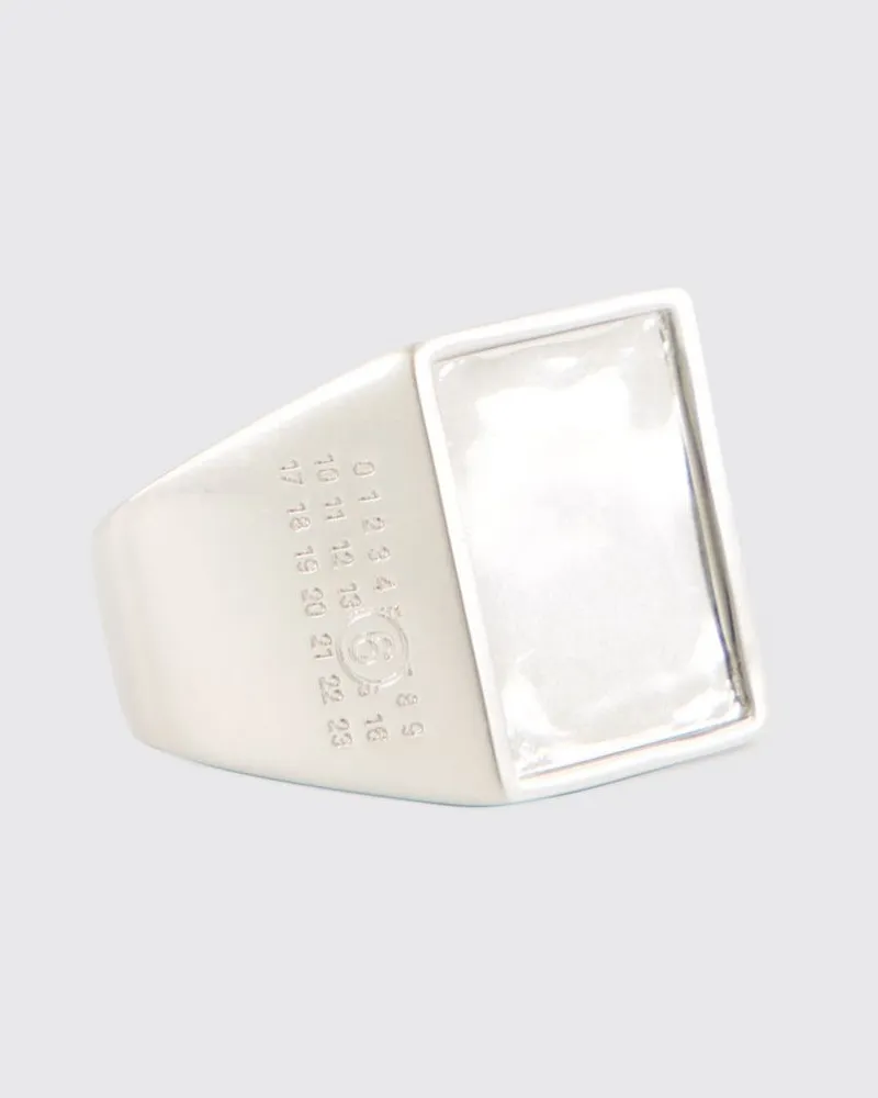 Maison Margiela Rechteckiger Messingring mit graviertem numerischem Logo Silber