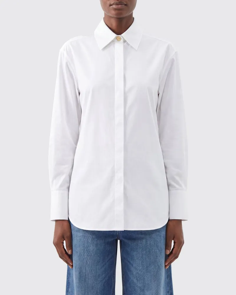 Balmain Hemd aus Baumwollpopeline mit verdeckter Knopfleiste Weiß