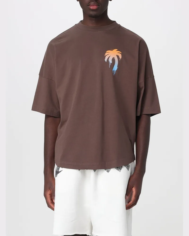 Palm Angels Rundhals-T-Shirt aus Baumwolle mit Logo Braun