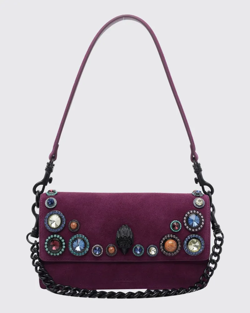 Kurt Geiger Sloane Schultertasche aus Wildleder mit Kristallen und gesticktem Logo Violett