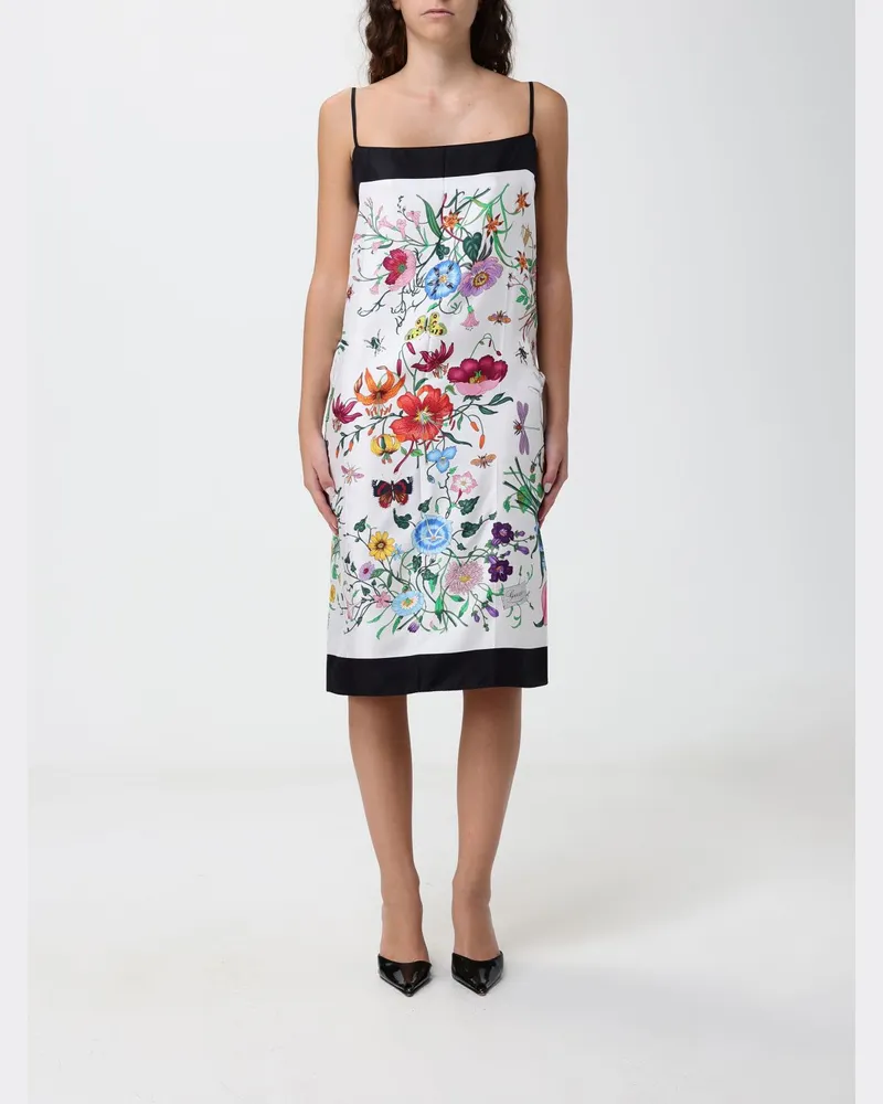 Gucci Seiden-Midikleid mit Blumendruck im Slip-Stil Weiß