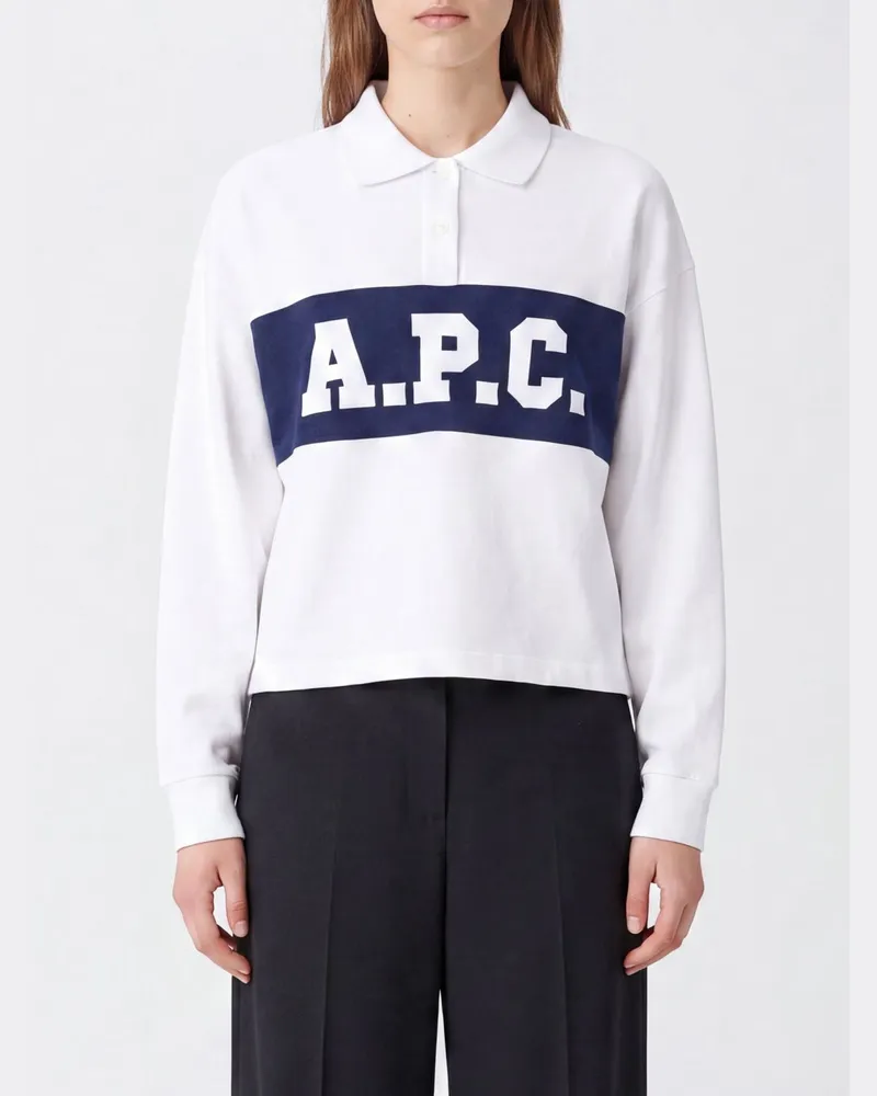 A.P.C. Langärmeliges Polohemd aus Baumwolle mit geripptem Kragen und Logo Weiß