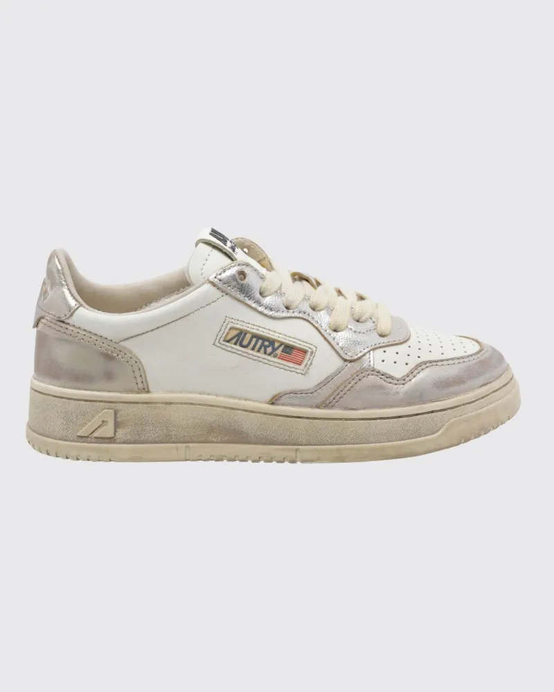 AUTRY Medalist Low Super Vintage zweifarbige Leder-Sneaker mit Used-Effekt Weiss