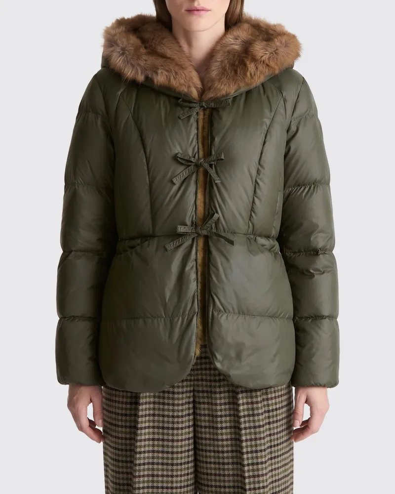 Peuterey Kurze gesteppte Nylon-Daunenjacke mit Kapuze und Relaxed Fit Braun