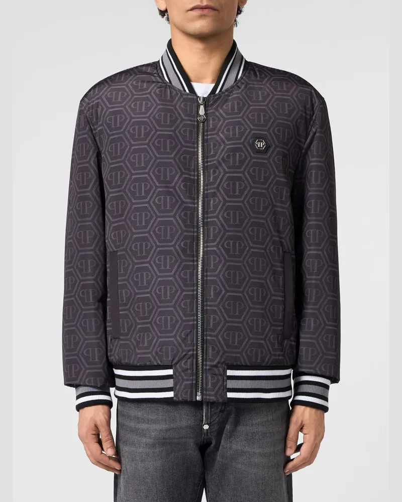 Philipp Plein Varsity-Bomberjacke mit Reißverschluss und Kontrastbesätzen Schwarz