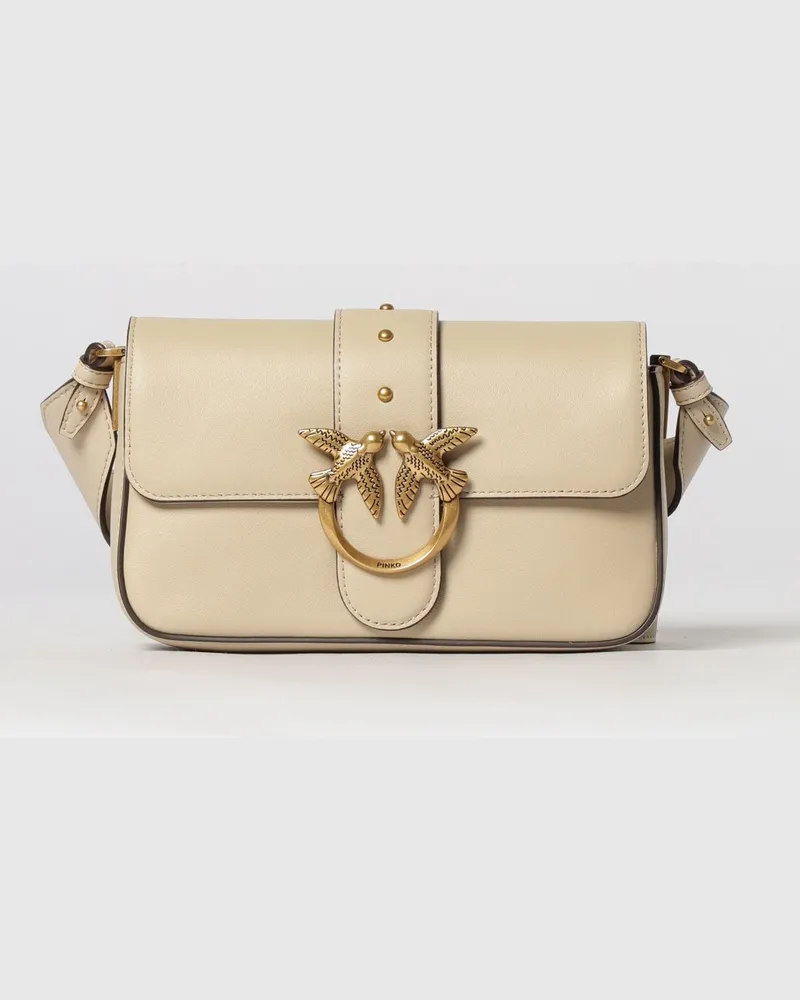Pinko Love One Slouchy Foldover Ledertasche Beige