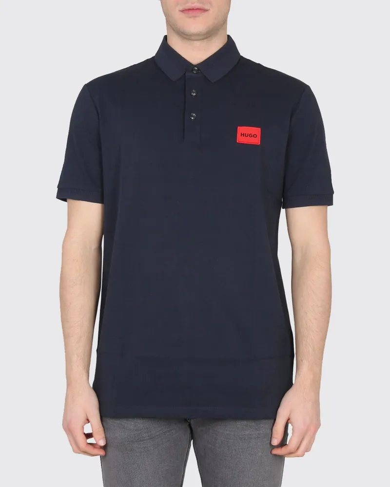 HUGO BOSS Baumwoll-Poloshirt mit kontrastierendem Logo und Drei-Knopf-Leiste Blau