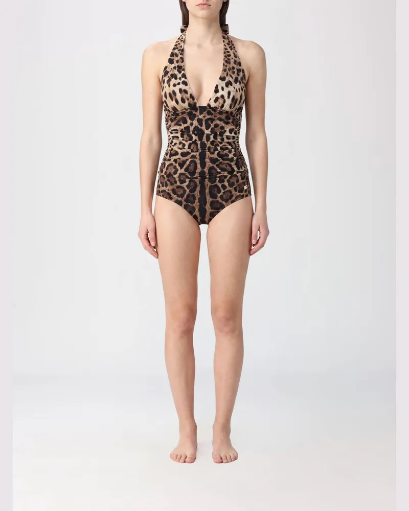 Dolce & Gabbana DOLCE  GABBANA Einteiliger Badeanzug mit Animalier-Print Dolce & Gabbana mit Neckholder Braun