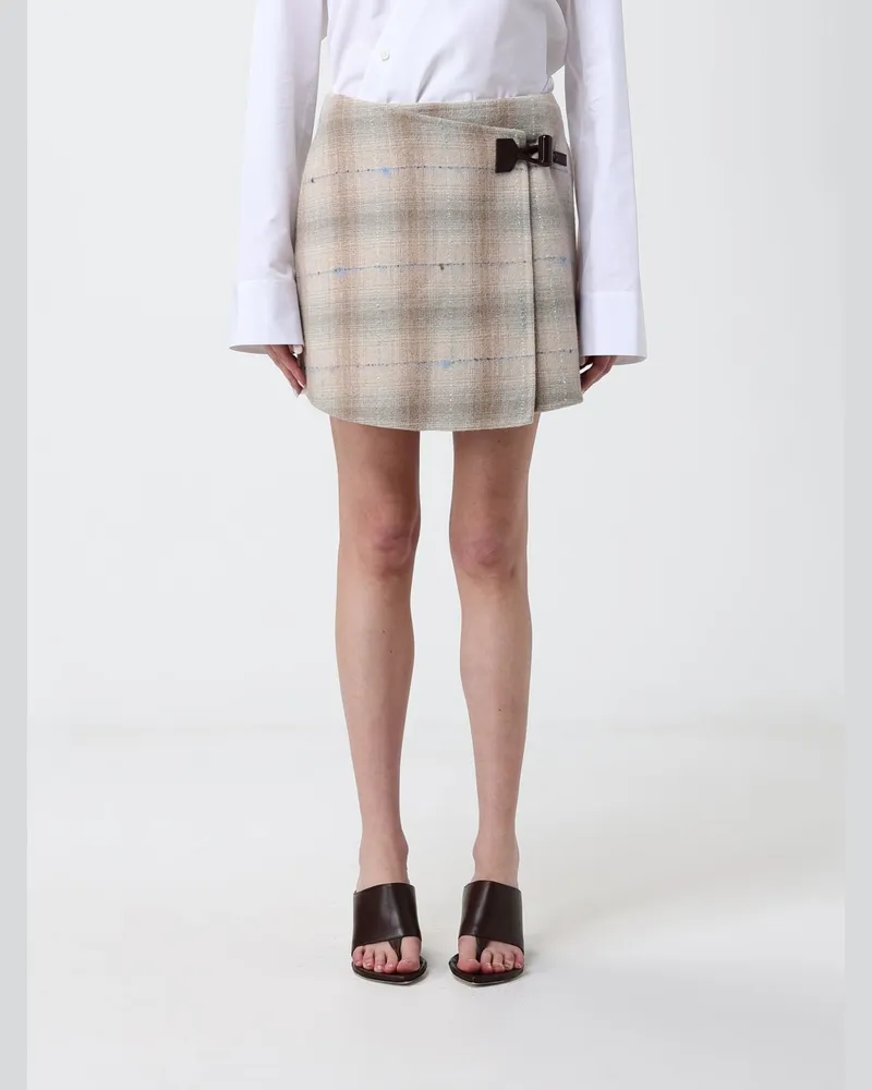 Loewe Karierter Minirock aus Wolle und Kaschmir Beige