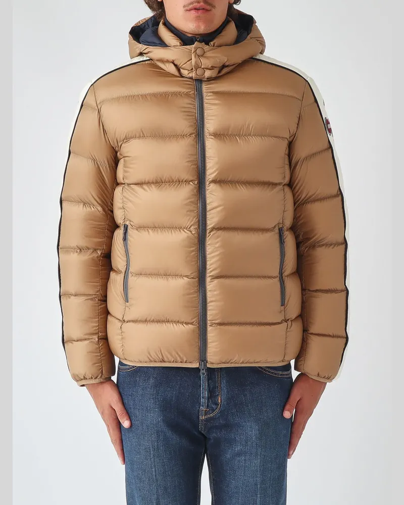 Colmar Wasserabweisende Stepp-Daunenjacke aus Nylon mit Kapuze und Logo Beige