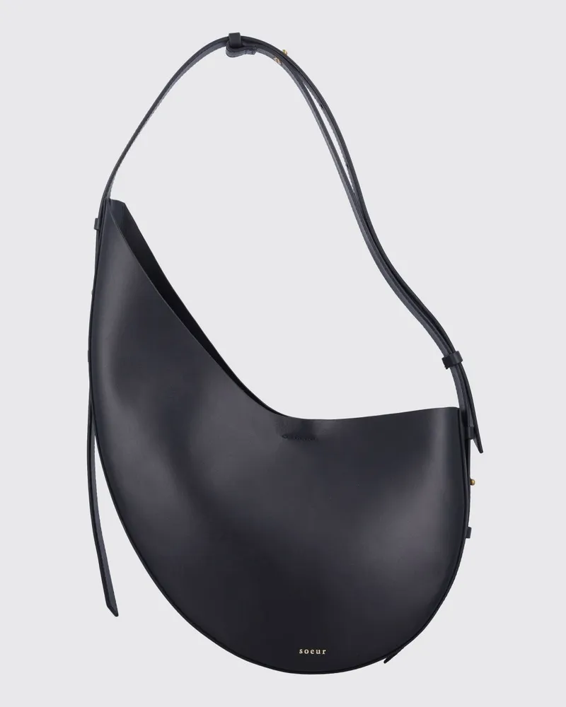 Soeur Asymmetrische Schultertasche Winona aus Glattleder mit verstellbarem Henkel Schwarz