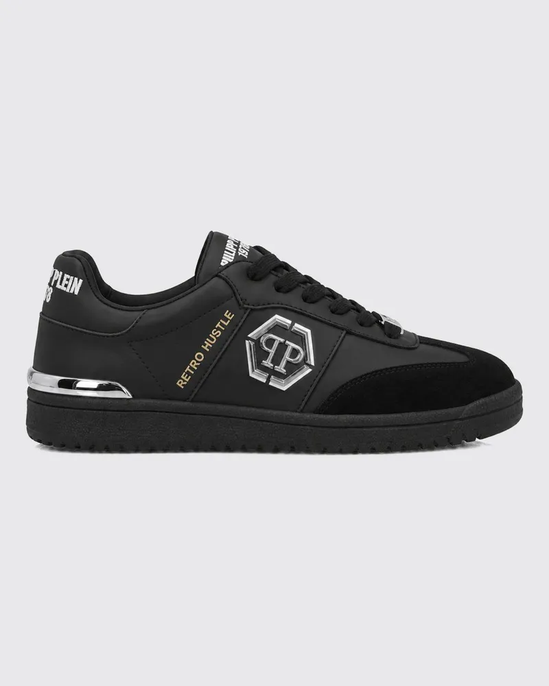 Philipp Plein Retro Hustle Sneaker aus Leder mit Hexagon-Logo Schwarz
