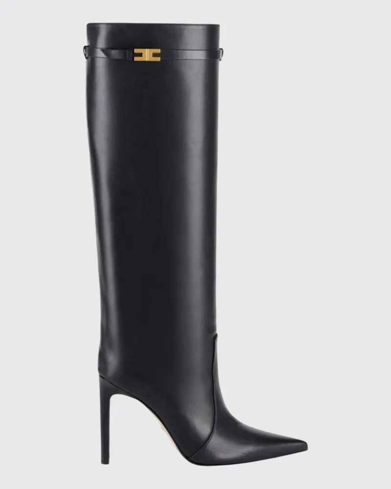 Elisabetta Franchi Kniehohe Stiletto-Stiefel aus Glattleder Schwarz