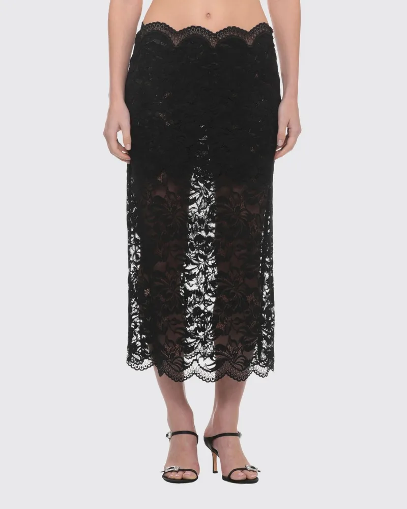 Paco Rabanne Niedrig taillierter Midi-Bleistiftrock aus Spitze Schwarz